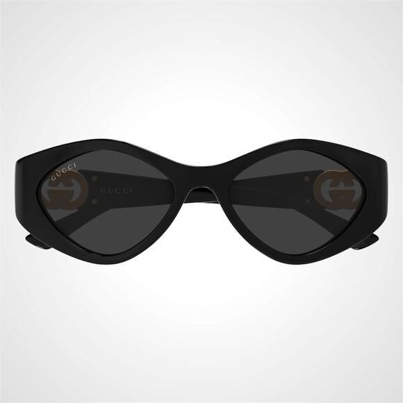 New GUCCI Sunglasses Black Gold Oval Cat Eye Womens Grey Lens 52-17-135mm main image 3